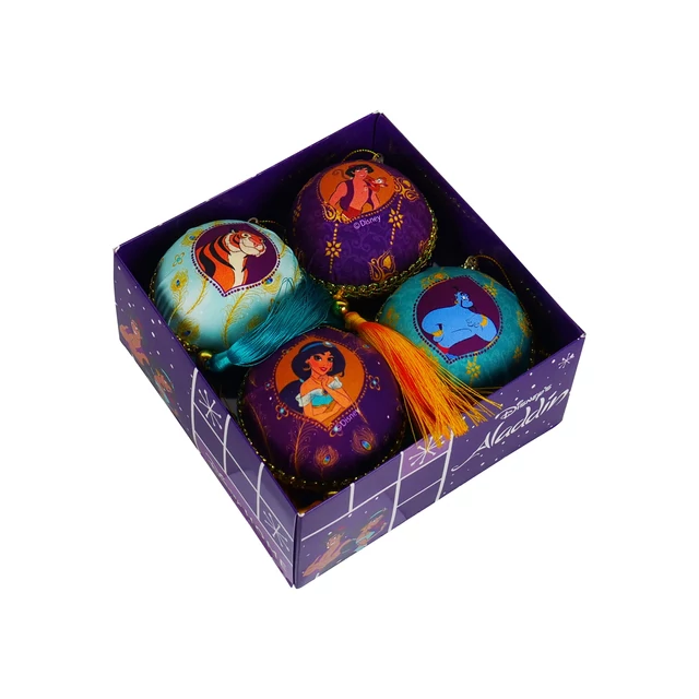 Disney Aladdin karácsonyfadísz (4 db 75mm puha szövet gömb)