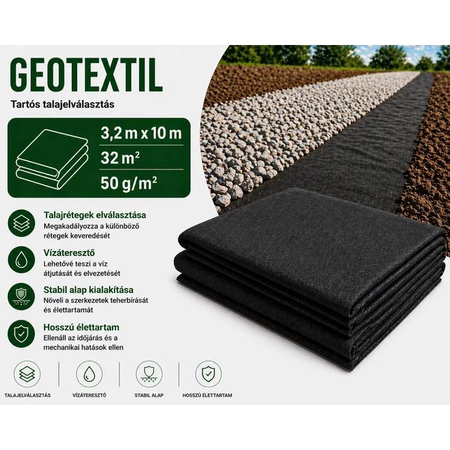 Geotextil /EK. 3,2*10 m fekete 50 g